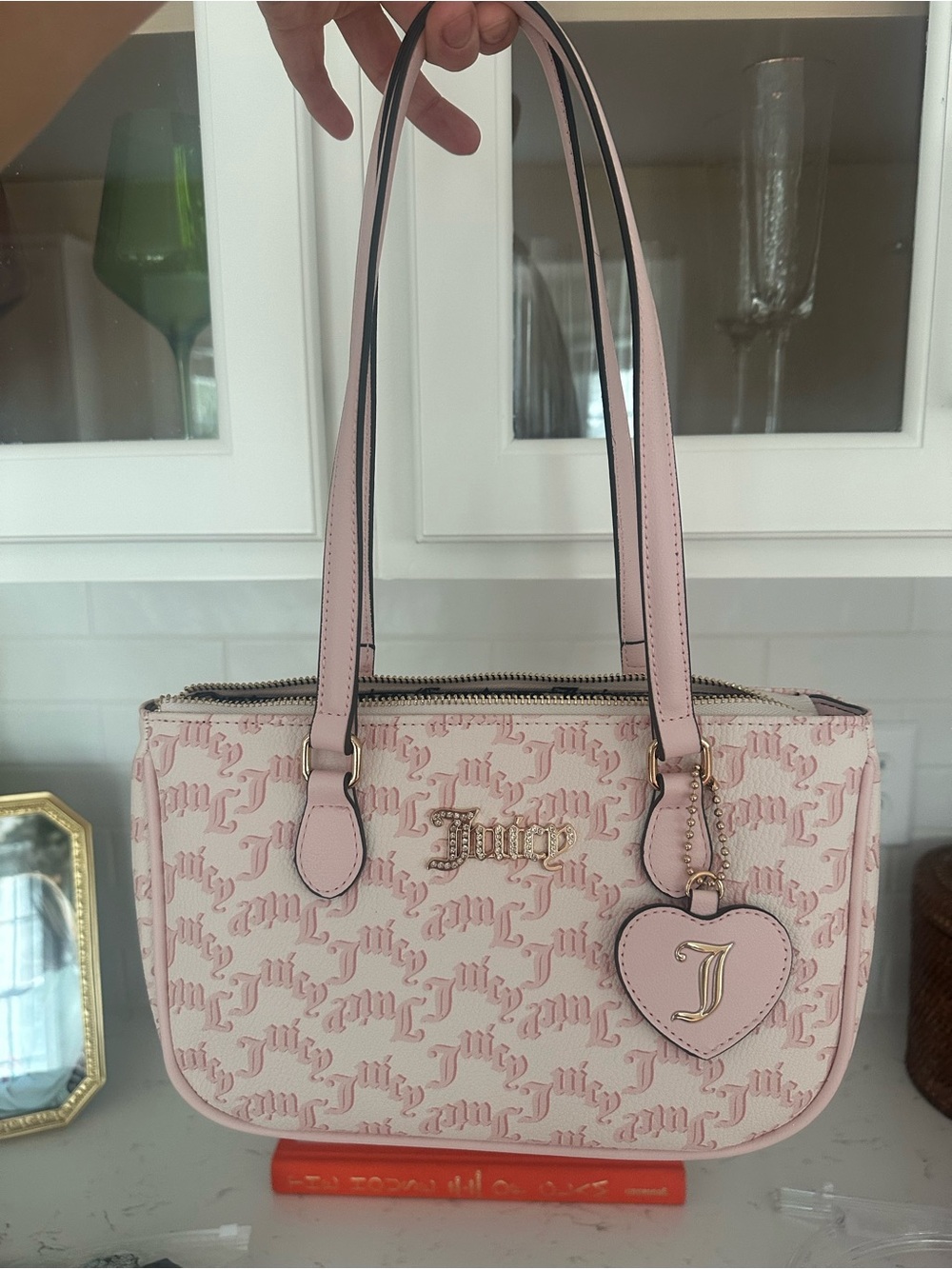 Juicy Couture Pink Monogram Shoulder Tote with Heart Charm